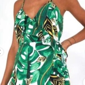 Farm Rio Leaf Print Ruffle Mini Wrap Dress in Women’s Small